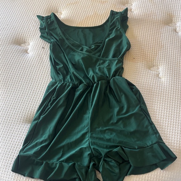Tops - Emerald Ruffled Romper